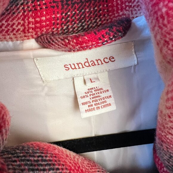 Sundance Red Plaid Wool Blend Puffer Coat 3/4 Sleeve Size L - Picture 3 of 7
